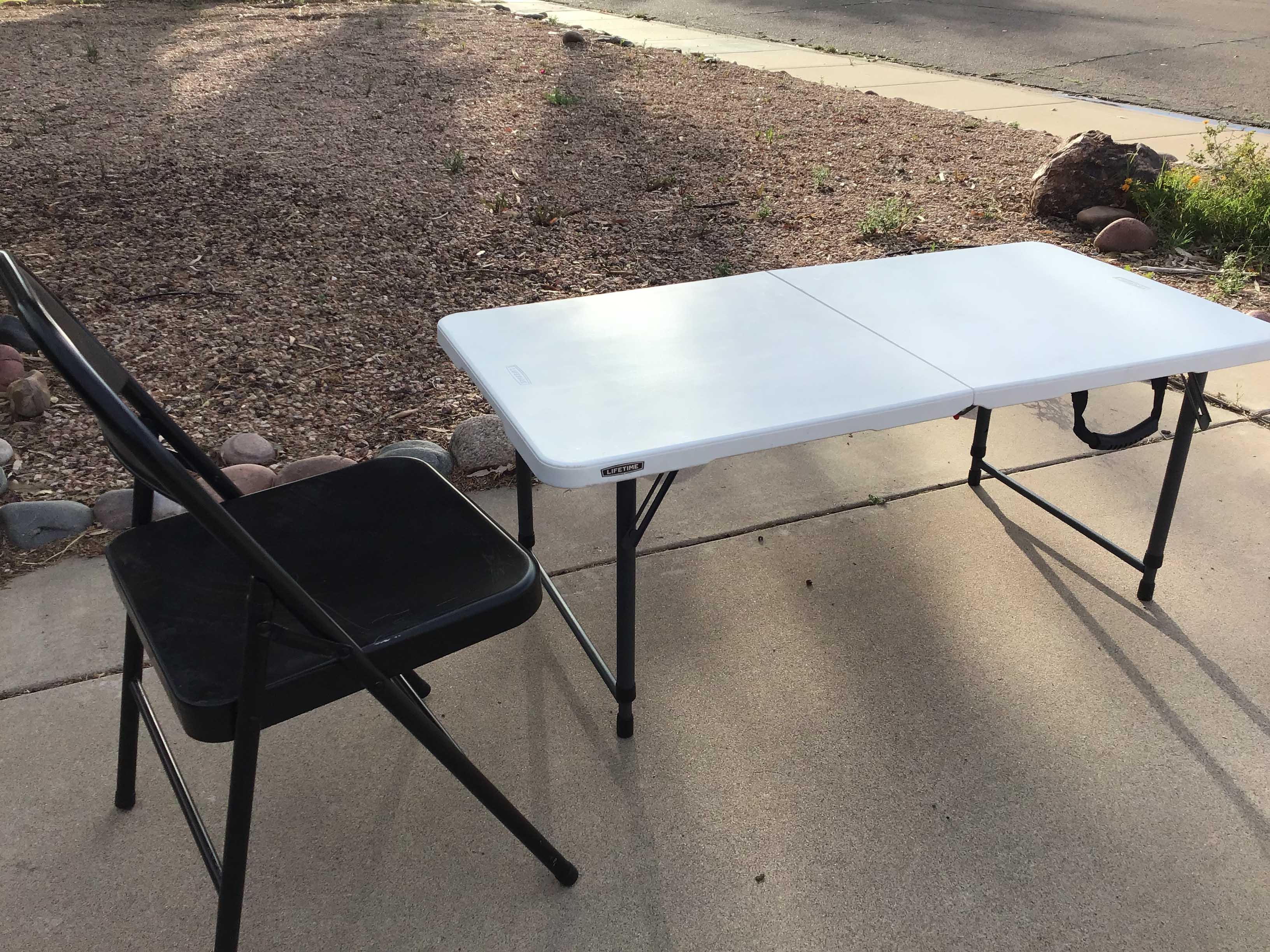 4 foot rectangle tables (adjustable height; white)