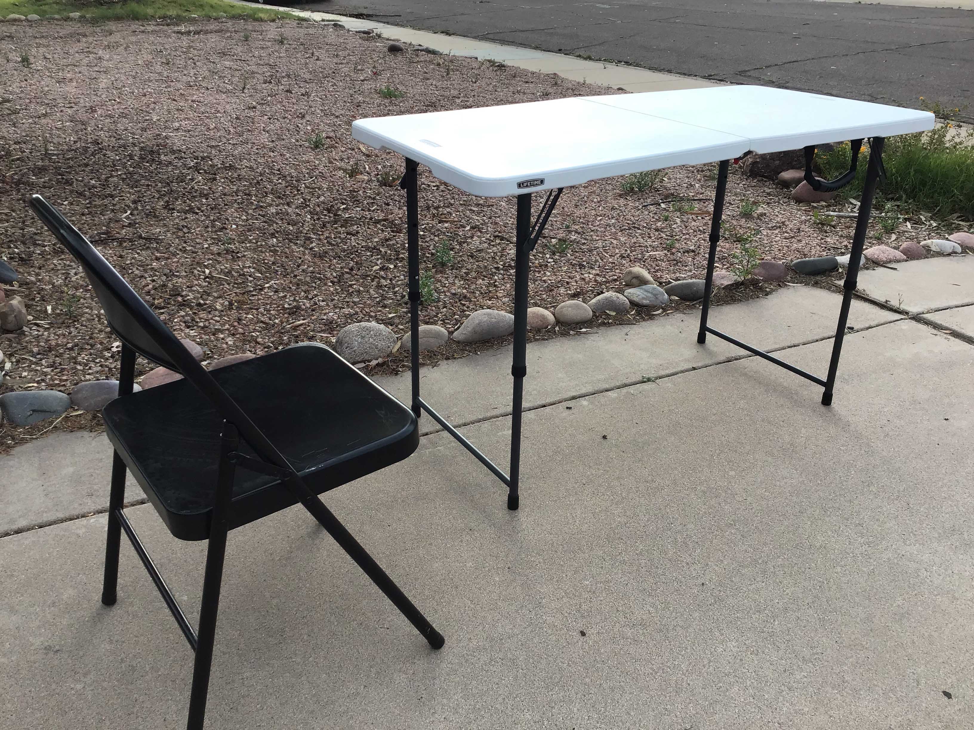4 foot rectangle tables (adjustable height; white)