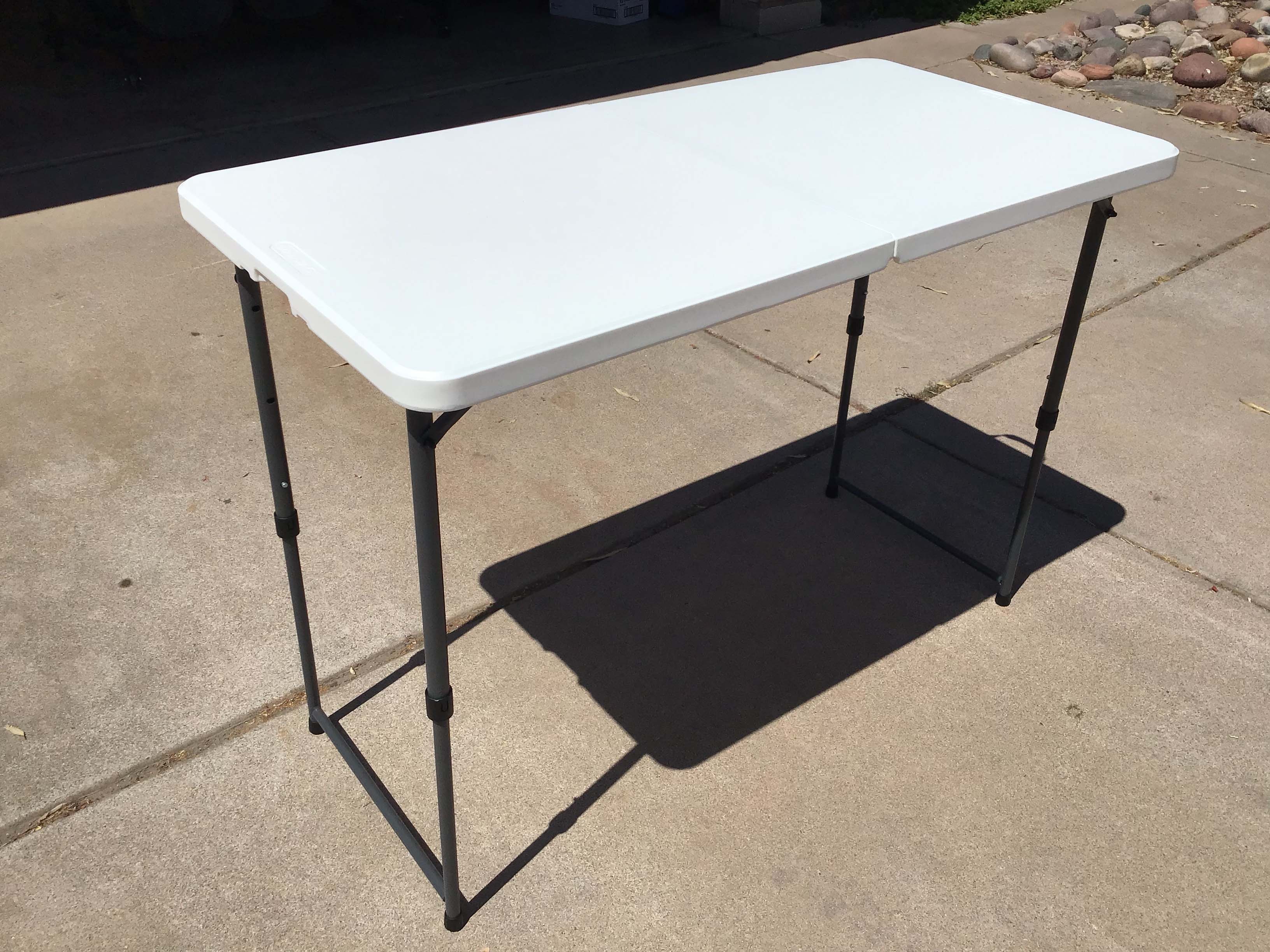 4 foot rectangle tables (adjustable, 4 heights; Mainstay)