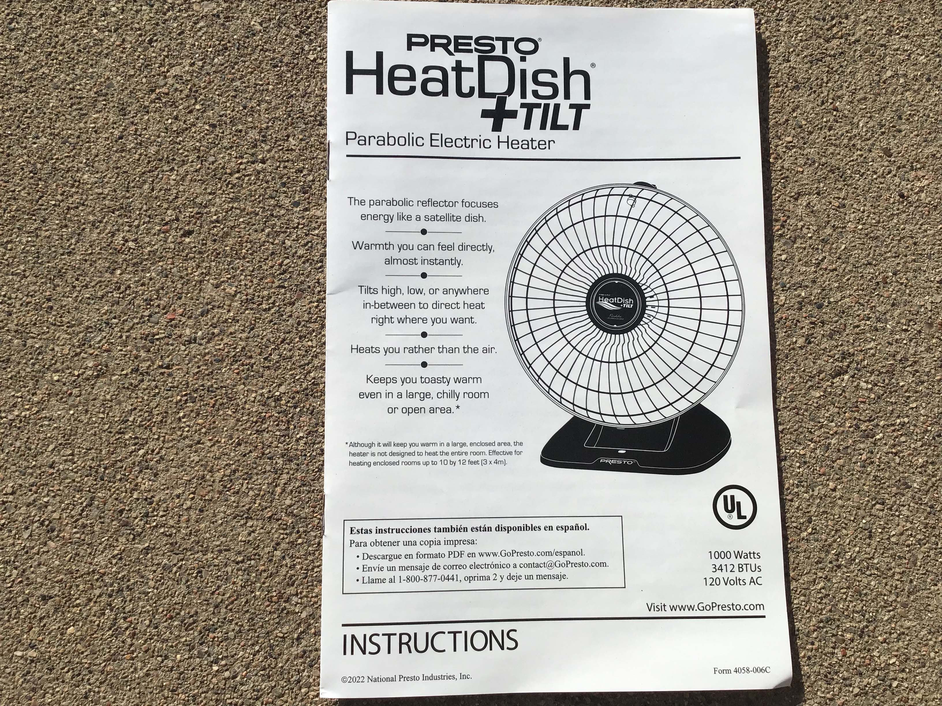 parabolic electric heater (Presto HeatDish +Tilt)