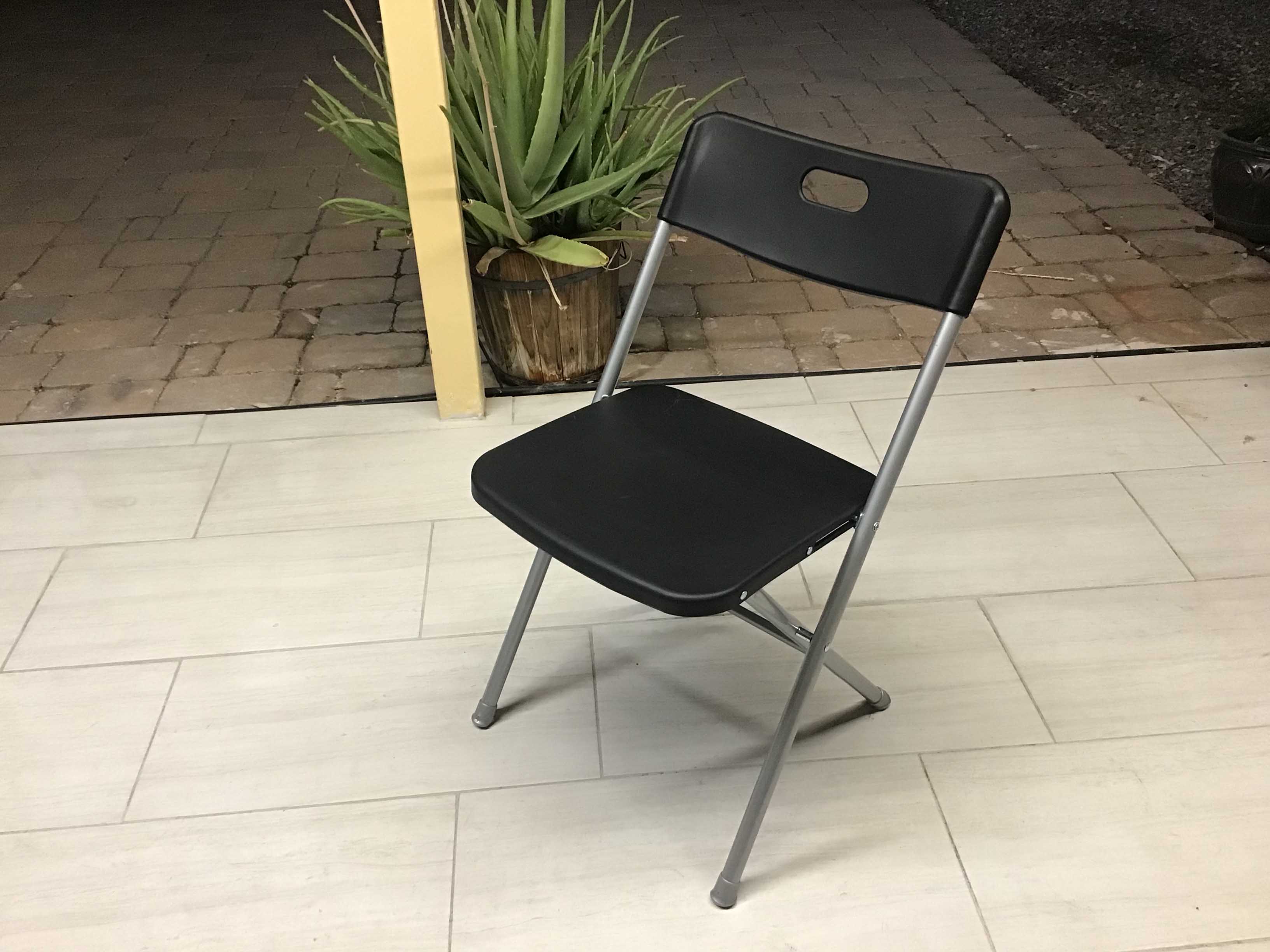 folding chairs (black plastic w/silver metal frame)