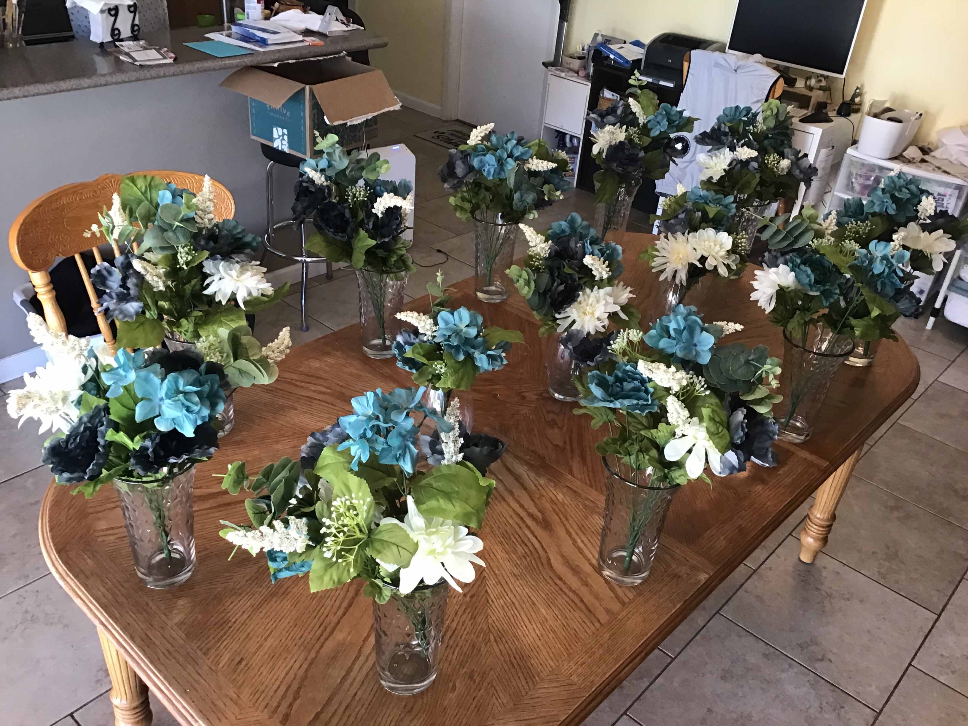 box of plastic/silk flowers