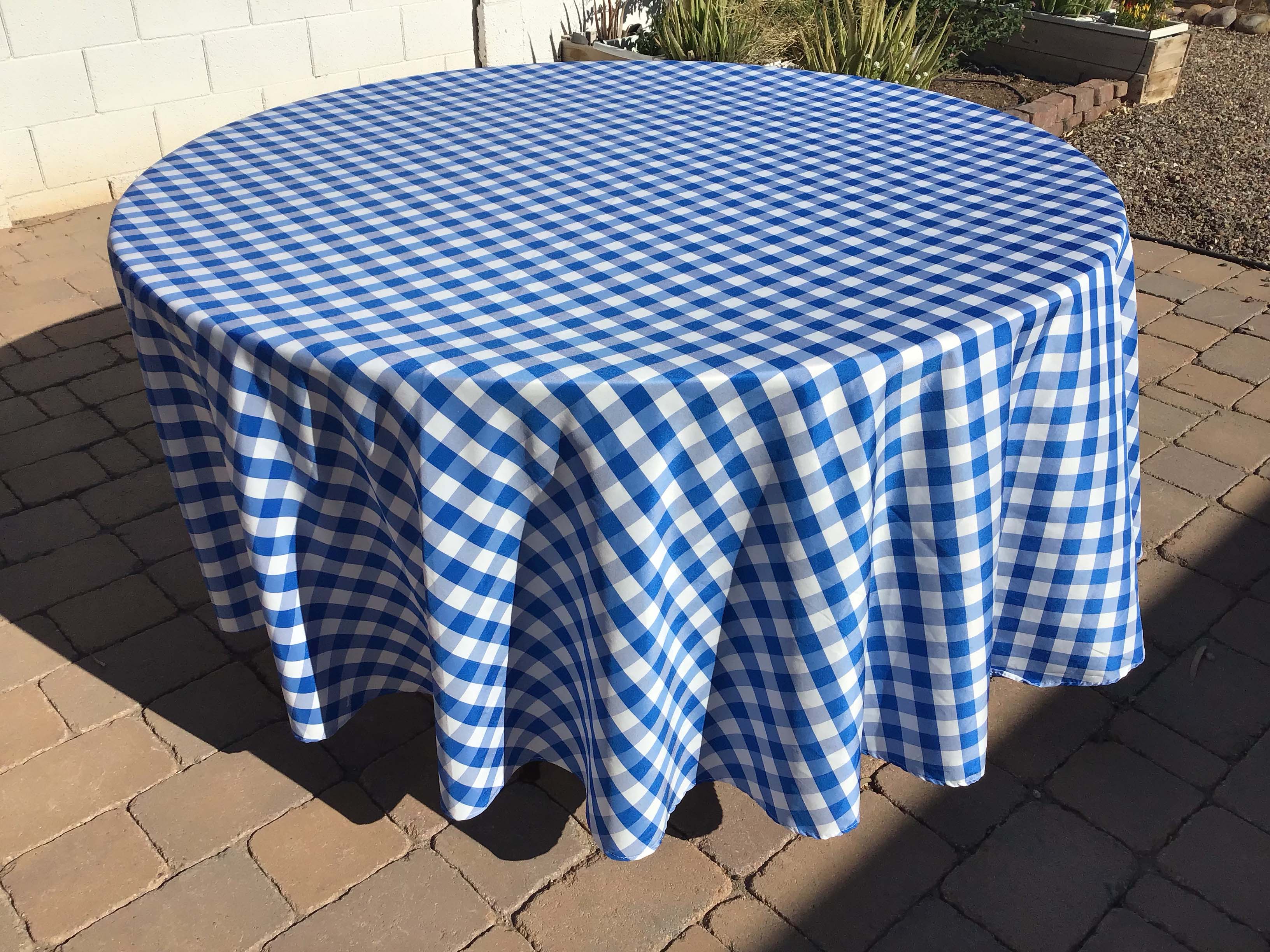 round tablecloths (white/blue buffalo plaid checkered gingham) - 108