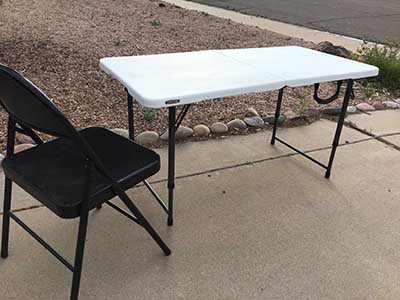 4 foot rectangle tables (adjustable height; white)