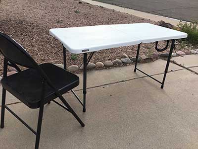 4 foot rectangle tables (adjustable, 3 heights; white)