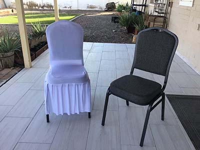 banquet chairs (premium crown back w/padded seats/backs, charcoal grey fabric)