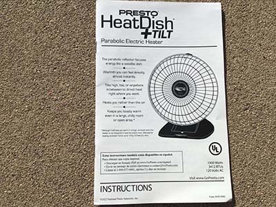 parabolic electric heater (Presto HeatDish +Tilt)