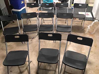 folding chairs (black plastic w/silver metal frame)