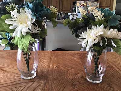box of plastic/silk flowers