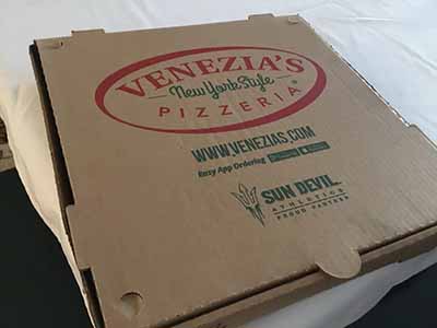 Box containing Pizza from Venezia's