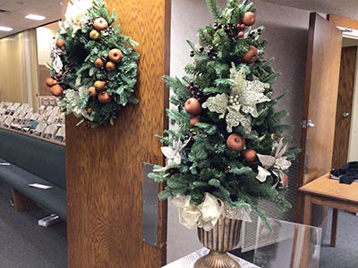 wreath and Christmas bouquet