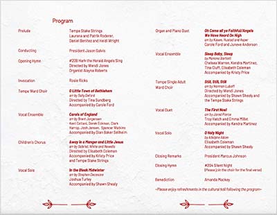 Songs of Christmas program (list of songs and performers)