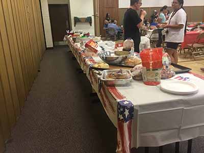 food on serving table