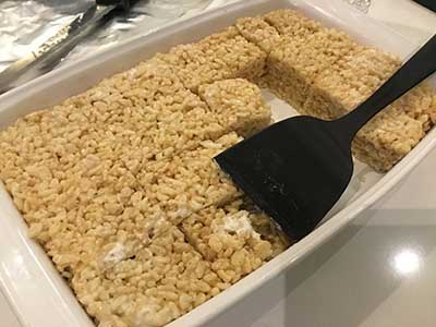 rice crispy treats with some slices removed