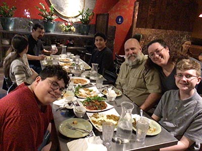 people at Thai food feast at Yupha's Thai Kitchen restaurant
