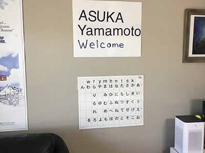 welcome sign and Japanese characters poster