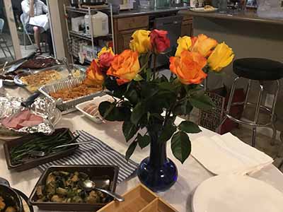 flowers on food table
