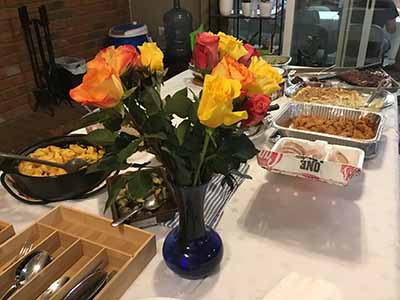 flowers on food table