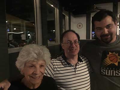 Debra, Preston and Dominik from neighborhood potluck group gathered for dinner at Spokes on Southern restaurant