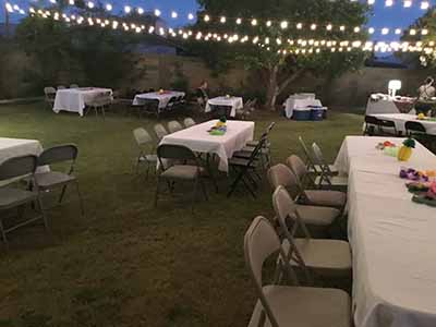 tables and chairs ussed at birthday party luau