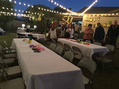 tables and chairs ussed at birthday party luau