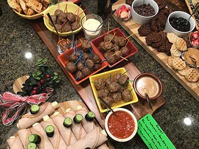 themed charcuterie boards at Epicurean Toastmasters Christmas party