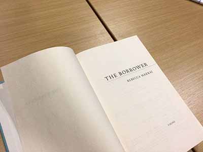 book club selection The Borrower, hardcover book open