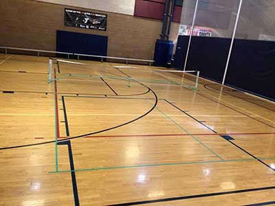 pickle ball court inside the YMCA
