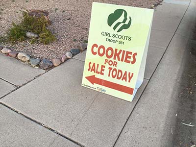 Girl Scout cookies for sale sign