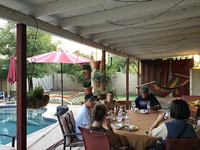 people at potluck dinner