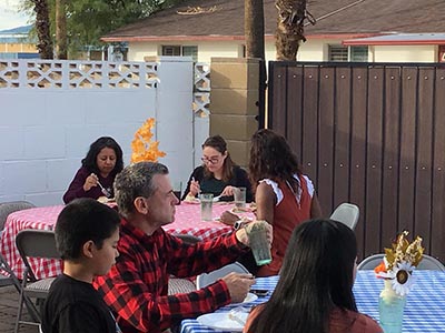 Thanksgiving Day neighborhood potluck dinner