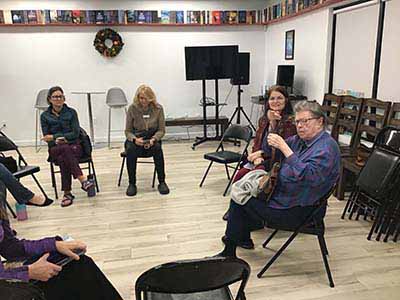 neighbors gathered for book club meeting