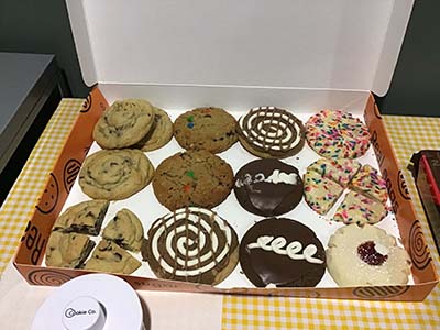 dozen fancy cookies in box, from Cookie Co.
