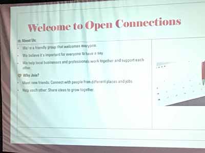 screen with intro slide at Open Connections meeting