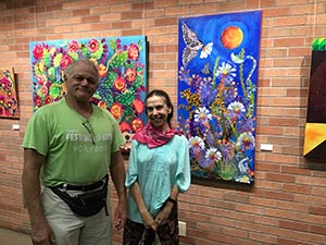 neighbors at art reception at Tempe Public Library