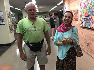 neighbors at art reception at Tempe Public Library