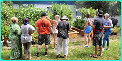 neighbors gather at gardeners potluck brunch