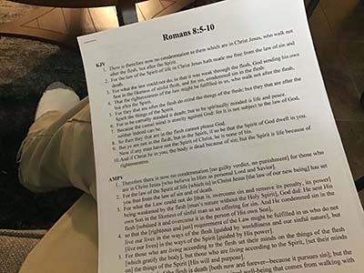 print out of Bible versus studied at neighborhood Bible Study meeting