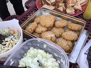 neighbors gather at park for potluck dinner birthday party
