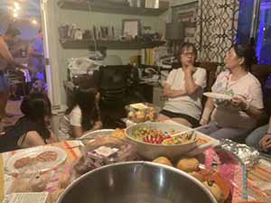 Potluck dinner pool party with Arizona neighbors and 14 ESL students from Japan