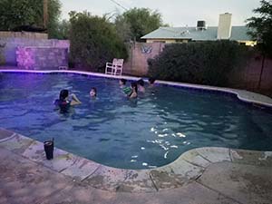 Potluck dinner pool party with Arizona neighbors and 14 ESL students from Japan